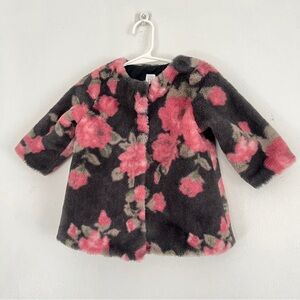 Baby Gap | Faux Fur Rose Print Swing Coat | Pink/Dusty Purple | Size 12-18 M